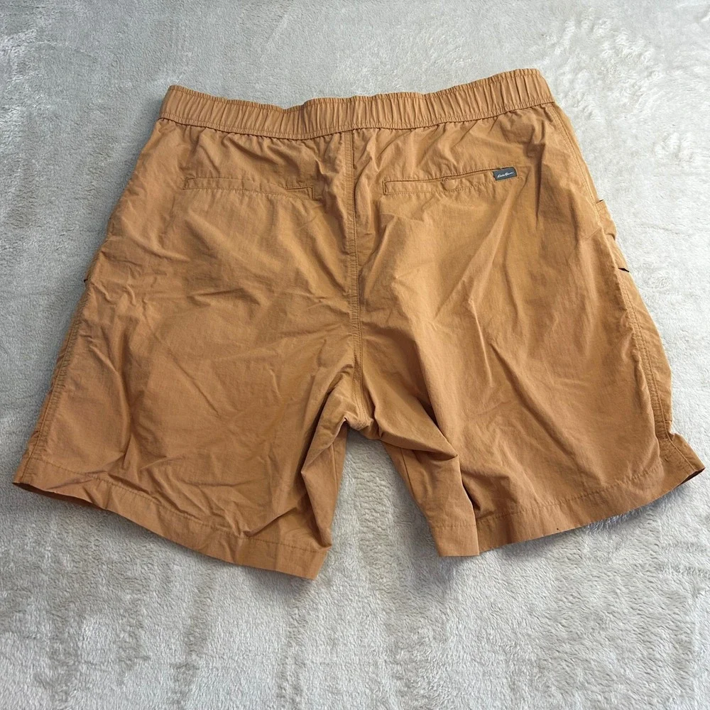 Eddie Bauer Shorts Mens XL Brown Nylon Hiking Cargo Belted Quick Dry Trail